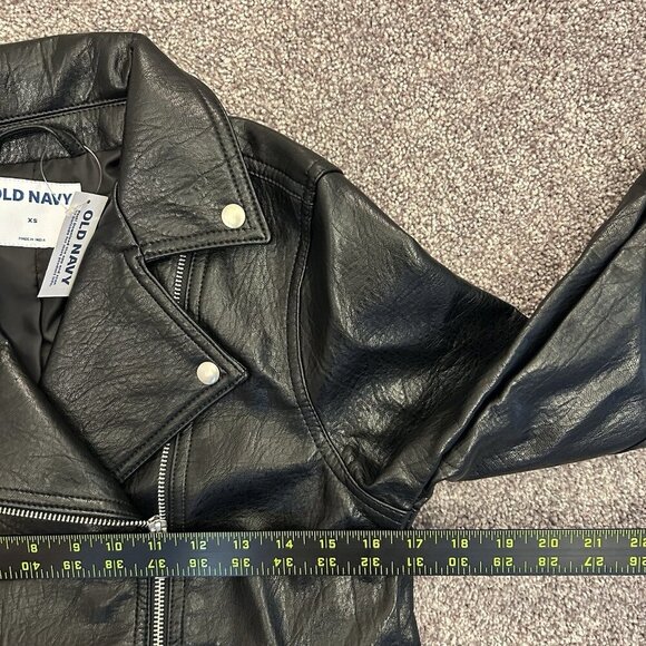 Old Navy Women's Faux Leather Belted Biker Jacket Size XS Black Full Zip NWT - Picture 14 of 16